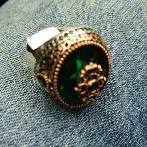 Vintage-Inspired Green and Gold Men's Ring Silver 925